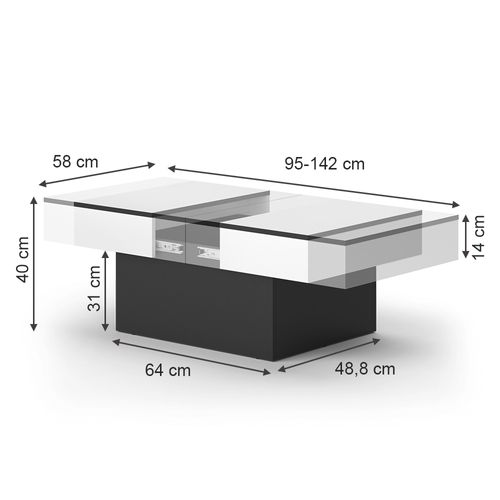 Table Basse Boto 47642 Noir 95x58cm Extensible