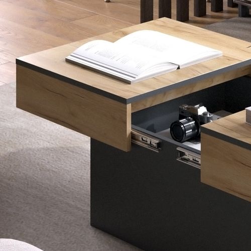 Table Basse Boto 47641 Anthracite/chêne Doré 95x58cm Extensible