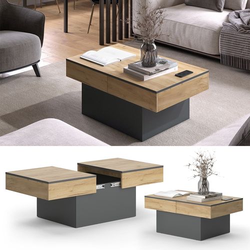 Table Basse Boto 47641 Anthracite/chêne Doré 95x58cm Extensible