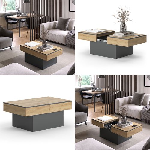 Table Basse Boto 47641 Anthracite/chêne Doré 95x58cm Extensible