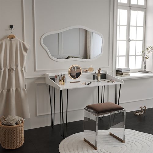 Coiffeuse Sannar 49420 Blanc 110cm Avec Tiroirs