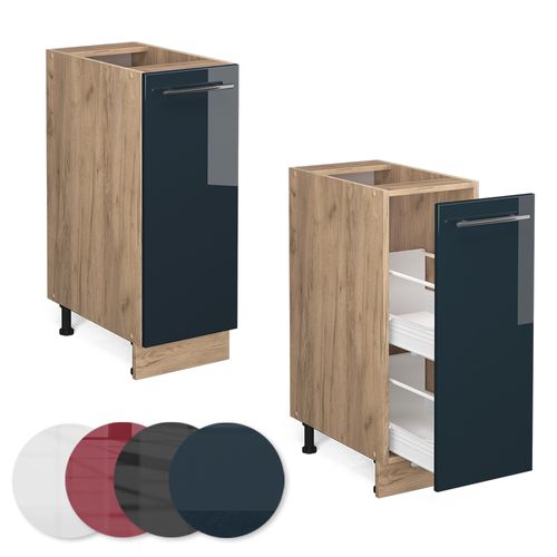 Meuble De Cuisine Fame-line 49631 Bleu Foncé Brillant 30cm , Pt Anthracite