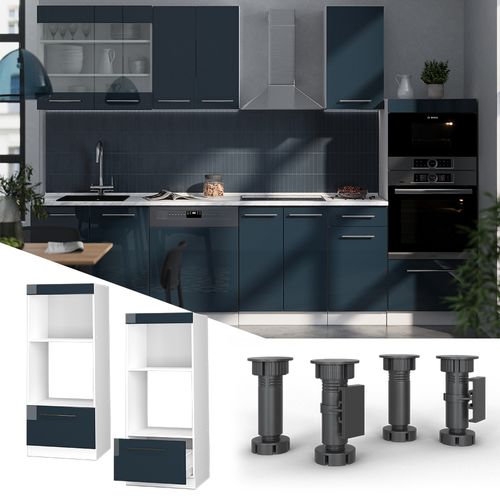 Armoire Micro-ondes Fame-line 49641 Bleu Foncé Brillant 60cm Ouvert