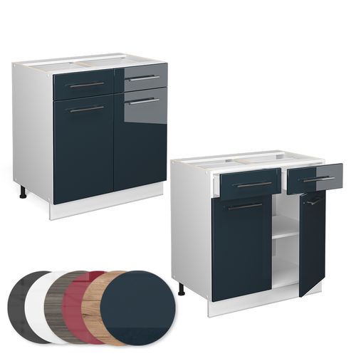 Meuble Cuisine Fame-line 49697 Bleu Foncé Brillant 80cm Sans Pt