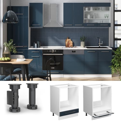 Meuble Pour Four Fame-line 49707 Bleu Foncé Brillant 60cm , Pt Anthracite