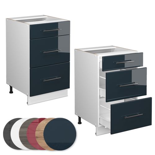 Meuble Cuisine Fame-line 49711 Bleu Foncé Brillant 50cm , Pt Anthracite