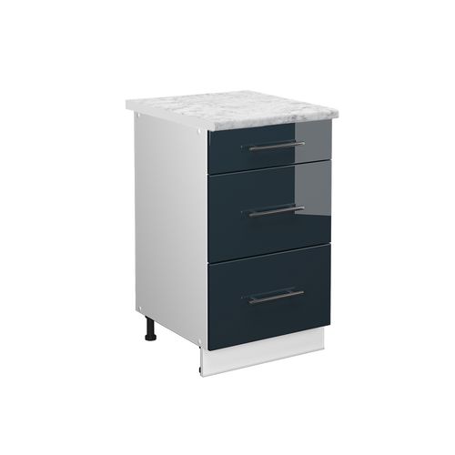 Meuble Cuisine Fame-line 49713 Bleu Foncé Brillant 50cm , Ap Marbre