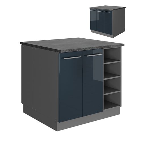 Îlot De Cuisine Fame-line 49752 Bleu Foncé Brillant/anthracite 90cm Sans Pt