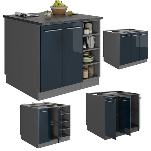 Îlot De Cuisine Fame-line 49752 Bleu Foncé Brillant/anthracite 90cm Sans Pt