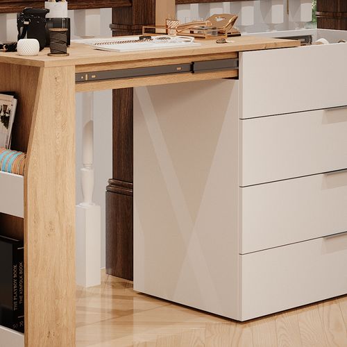Table De Bricolage Iva, Blanc, 95.5x80cm Dépliable, 4 Tiroirs
