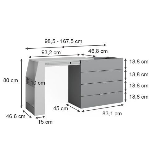 Table De Bricolage Iva 47676 Gris 95.5x80cm Dépliable, 4 Tiroirs