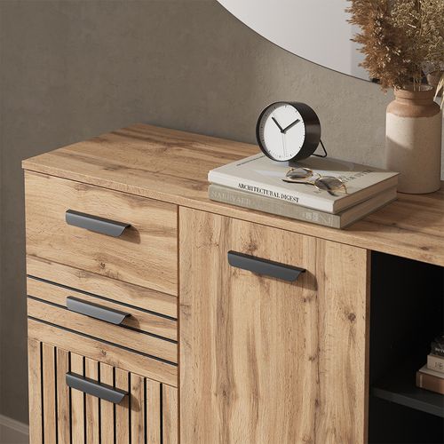 Commode Avec Tiroirs Amber 47686 Marron 38x100cm Avec 2 Tiroirs Et 2 Portes