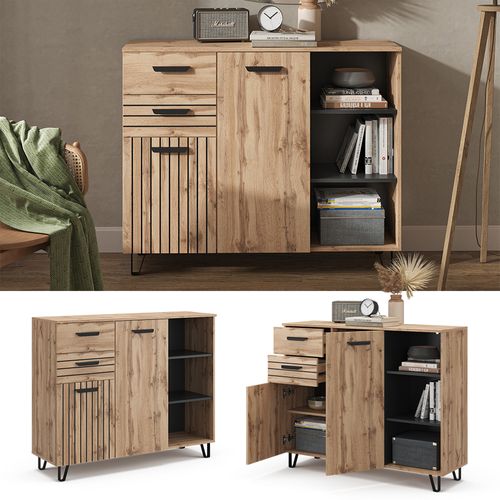 Commode Avec Tiroirs Amber 47686 Marron 38x100cm Avec 2 Tiroirs Et 2 Portes