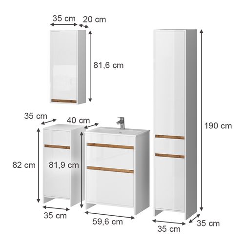 Meubles Bain Detmold 49843 Blanc Brillant/chêne Doré 5 Pièces