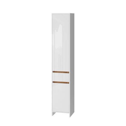 Armoire Sdb Detmold 49530 Blanc Brillant/chêne Doré 35x190cm Avec 2 Portes Et 1 Tiroir