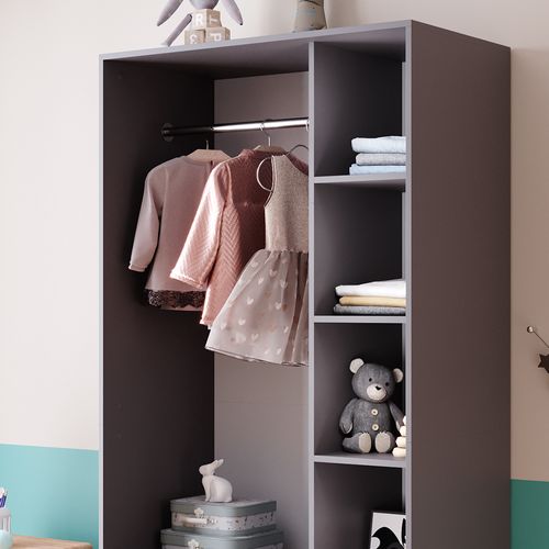 Armoire Pour Enfants Elmo, Anthracite, 100x200cm Avec 2 Tiroirs