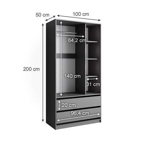 Armoire Pour Enfants Elmo, Anthracite, 100x200cm Avec 2 Tiroirs