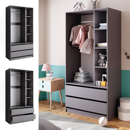 Armoire Pour Enfants Elmo, Anthracite, 100x200cm Avec 2 Tiroirs