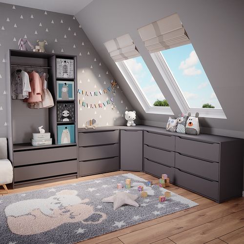 Armoire Pour Enfants Elmo, Anthracite, 100x200cm Avec 2 Tiroirs