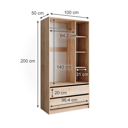 Armoire Pour Enfants Elmo 49846 Sonoma 100x200cm Avec 2 Tiroirs