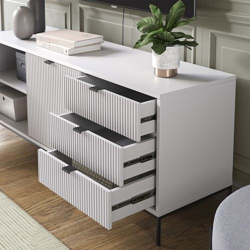 Lowboard Eliza 49465 Blanc 150x60cm Avec 3 Tiroirs, 2 Portes