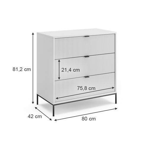 Commode Eliza 49498 Blanc 42x81.2cm Avec 3 Tiroirs