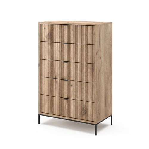 Commode  Eliza, Chêne Viking, 76x120cm Avec 5 Tiroirs