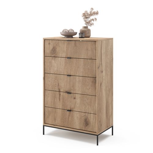 Commode  Eliza, Chêne Viking, 76x120cm Avec 5 Tiroirs