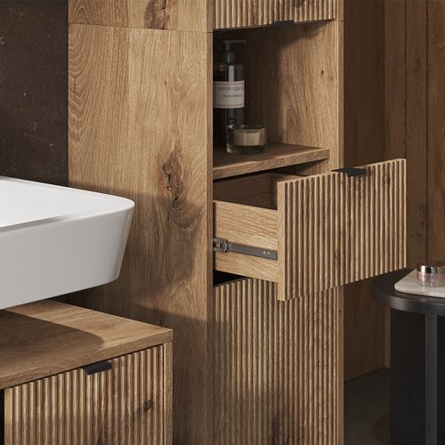 Colonne De Salle De Bain Eliza, Chêne Viking, 40x190cm Avec Porte Et Tiroir