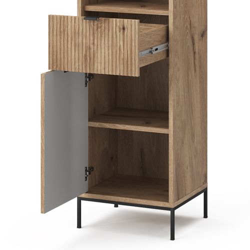 Colonne De Salle De Bain Eliza, Chêne Viking, 40x190cm Avec Porte Et Tiroir