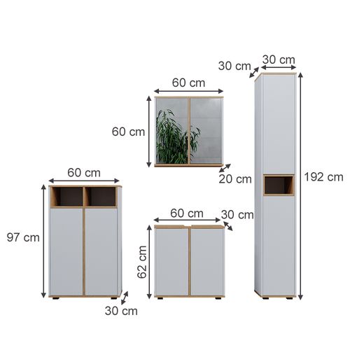 Ensemble Meubles Bain Didi 49398 Blanc/artisan 4 Pièces, Armoire Haute Et Armoire Centrale Portes