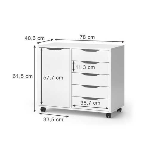 Buffet Otwin 47680 Blanc 40.6x61.5cm Avec 5 Tiroirs Et 1 Porte