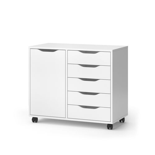 Buffet Otwin 47680 Blanc 40.6x61.5cm Avec 5 Tiroirs Et 1 Porte