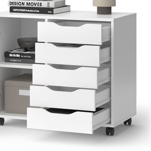 Buffet Otwin 47680 Blanc 40.6x61.5cm Avec 5 Tiroirs Et 1 Porte