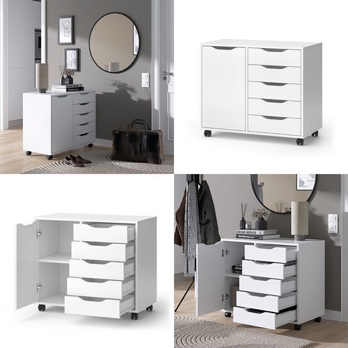 Buffet Otwin 47680 Blanc 40.6x61.5cm Avec 5 Tiroirs Et 1 Porte