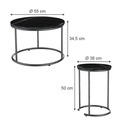 Set De Tables Basses Ottawa 49375 Marbre Noir 55x55cm 2 Parties