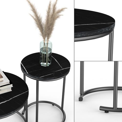 Set De Tables Basses Ottawa 49375 Marbre Noir 55x55cm 2 Parties