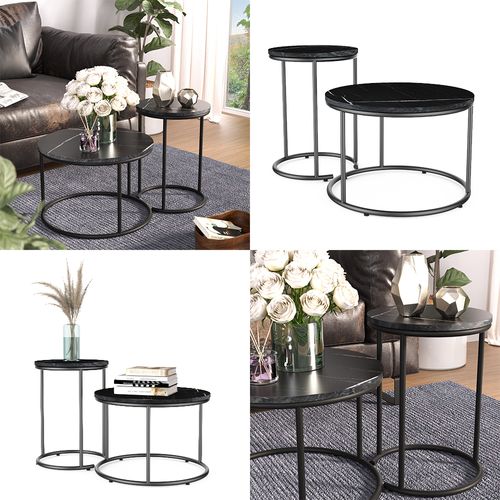 Set De Tables Basses Ottawa 49375 Marbre Noir 55x55cm 2 Parties