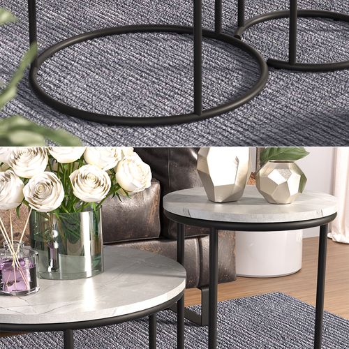 Ensemble De Tables Basses Ottawa 49376 Marbre Blanc 55x55cm 2 Pièces