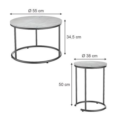 Ensemble De Tables Basses Ottawa 49376 Marbre Blanc 55x55cm 2 Pièces