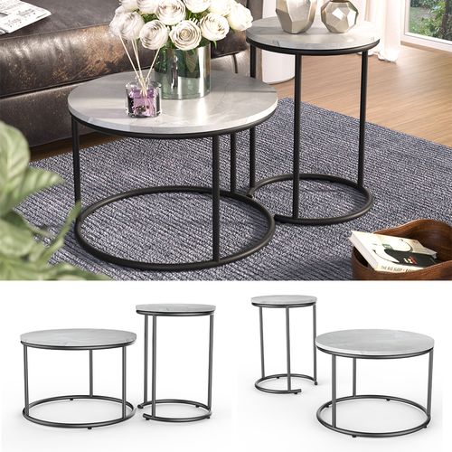 Ensemble De Tables Basses Ottawa 49376 Marbre Blanc 55x55cm 2 Pièces