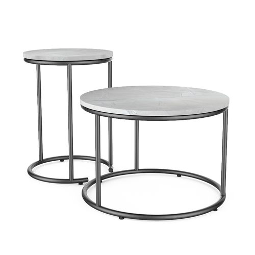 Ensemble De Tables Basses Ottawa 49376 Marbre Blanc 55x55cm 2 Pièces