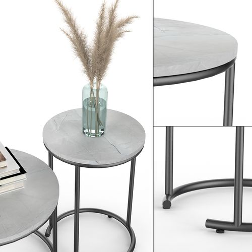 Ensemble De Tables Basses Ottawa 49376 Marbre Blanc 55x55cm 2 Pièces