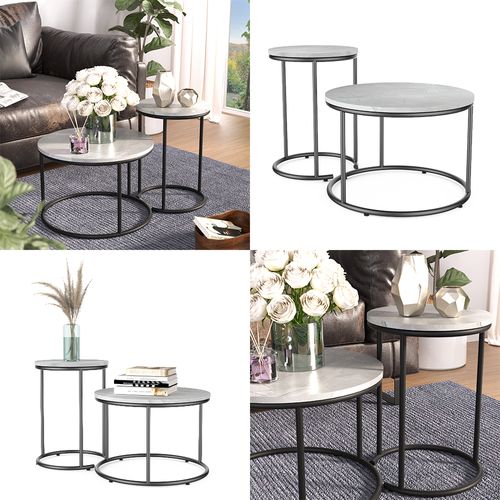 Ensemble De Tables Basses Ottawa 49376 Marbre Blanc 55x55cm 2 Pièces