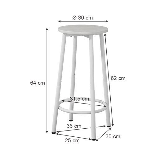 Tabouret De Bar Edmonton 49413 Blanc 31.5x64cm 2 Pièces