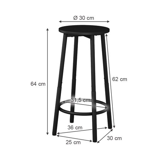 Tabouret De Bar Edmonton 49414 Noir 31.5x64cm 2 Pièces