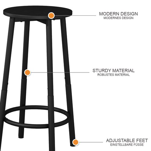 Tabouret De Bar Edmonton 49414 Noir 31.5x64cm 2 Pièces