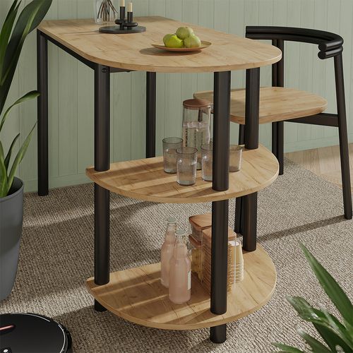 Table De Cuisine Freetown, Chêne Doré/noir, 110x50cm Avec Étagères Ouvertes