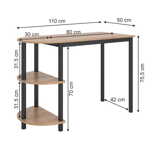 Table De Cuisine Freetown, Chêne Doré/noir, 110x50cm Avec Étagères Ouvertes