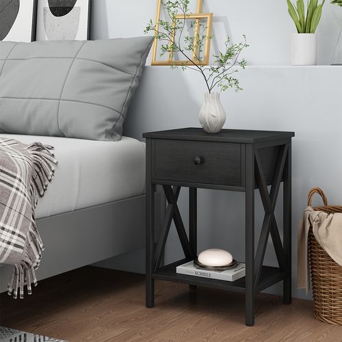 Table De Chevet Keno 49817 Noir 40x55cm Avec Tiroir